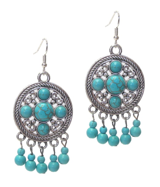 Bead Drop Metal Filigree Disc Earring