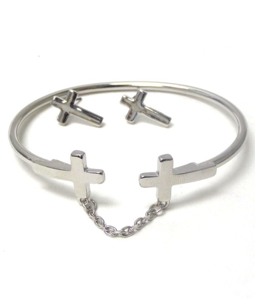 Double Cross Chain Link Bangle Bracelet And Earring Set