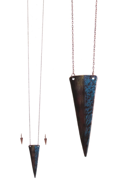 Patina Spike Pendant Long Necklace Set