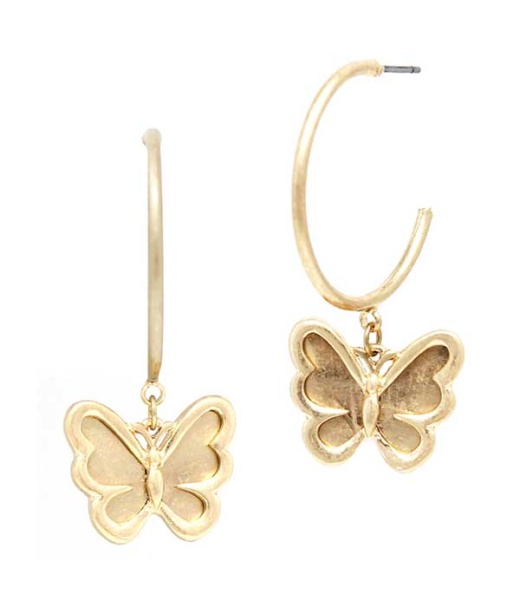 Butterfly Dangle Hoop Earring - WG Color