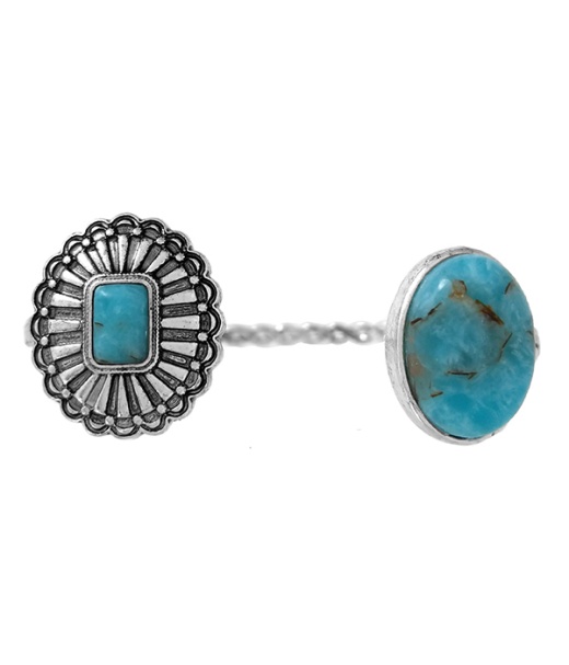 Western Theme Turquoise Center Concho Wire Bangle Bracelet