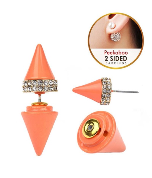 Crystal Accent Double Sided Front And Back Spike Earring