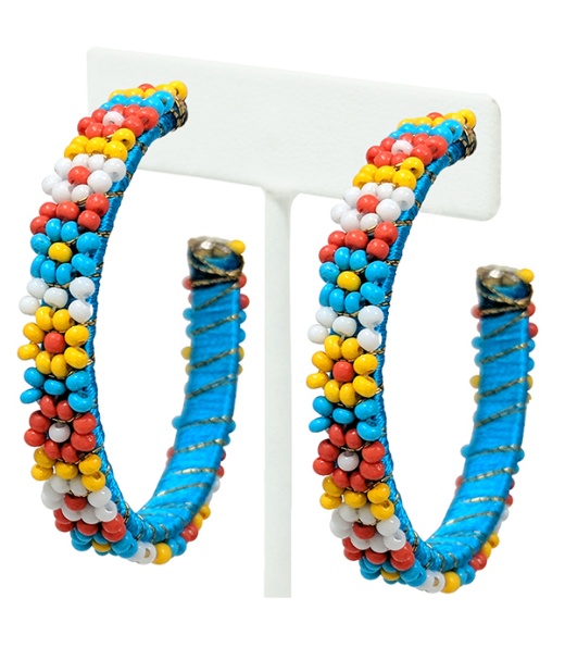 Handmade Multi Seedbead Flower Hoop Earrings