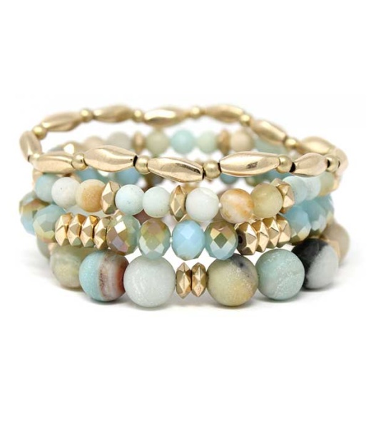 Multi Layer Semi Precious Stone Mix Stretch Bracelet Set