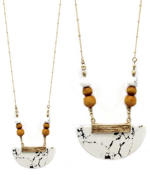 Semi Precious Stone Half Moon Pendant Long Necklace