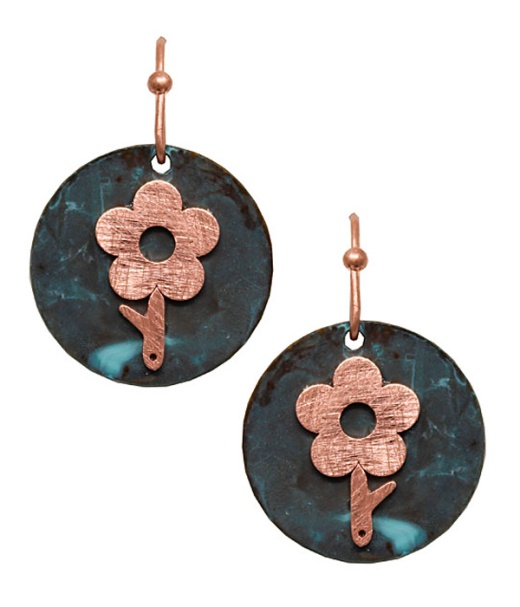 Patina Flower Disc Earring