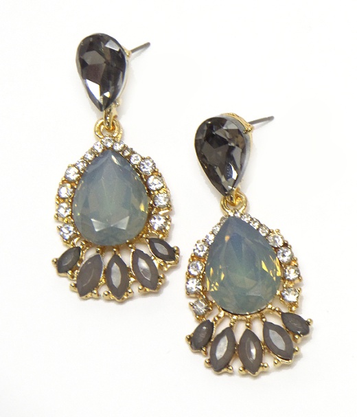 Teardrop Center with Multi Crystals Earrings