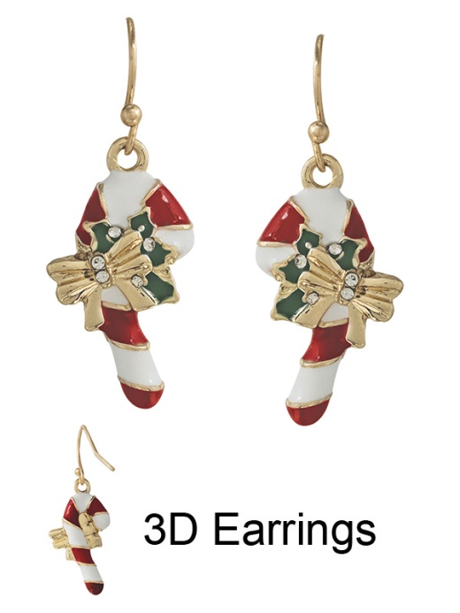 Christmas Theme Epoxy 3D Candy Cane Earring - Wholesale Prices