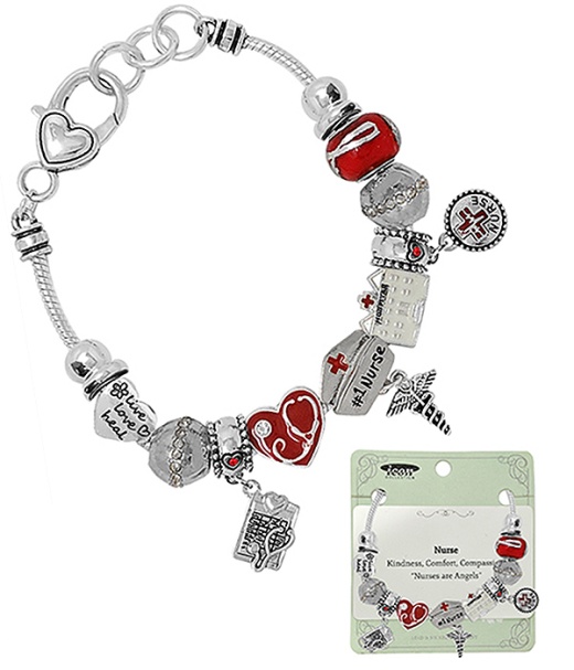 Euro Style Multi Bead And Charm Bracelet - Nurse