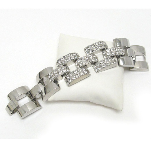 Crystal Stud Thick Sold Watch Band Chain Bracelet