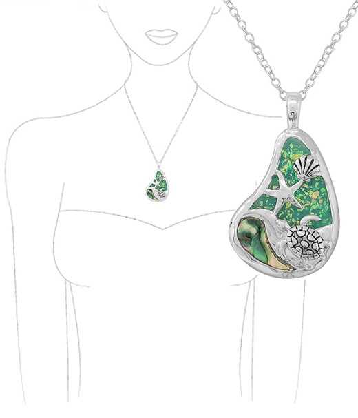 Sealife Theme Opal and Abalone Mix Pendant Necklace - Turtle Starfish