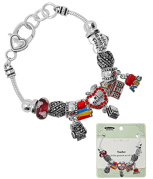 Euro Style Multi Bead and Charm Teacher Bracelet