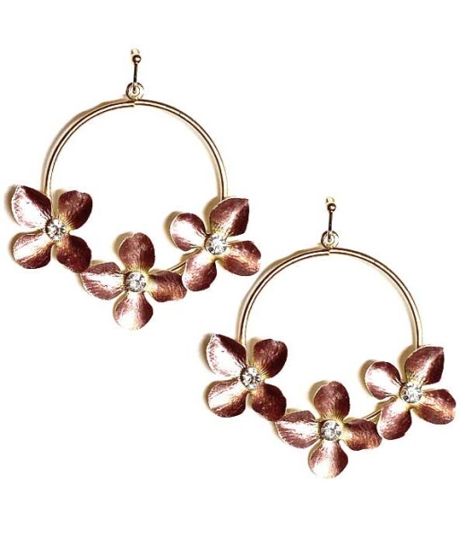 Crystal Center Metal Flower Hoop Earring