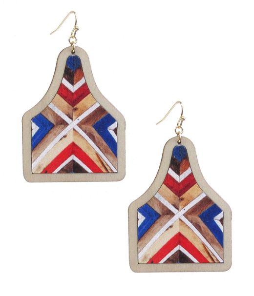 Aztec Pattern Wood Earring - Western Style Earrings
