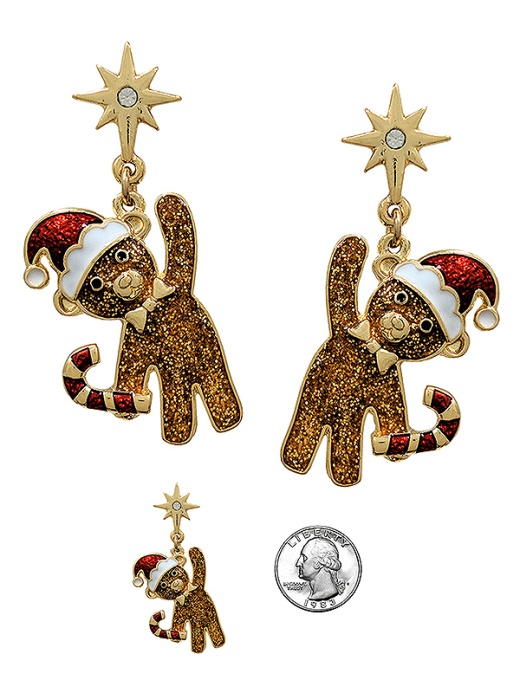 Wholesale Christmas Theme Epoxy Candy Cane and Bear Earring