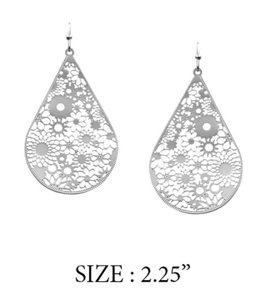 Metal Filigree Multi Flower Teardrop Earring