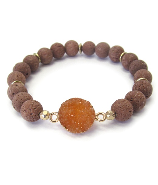 Druzy and Lava Stretch Bracelet