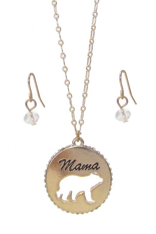 Mama Bear Theme Pendant Necklace Set