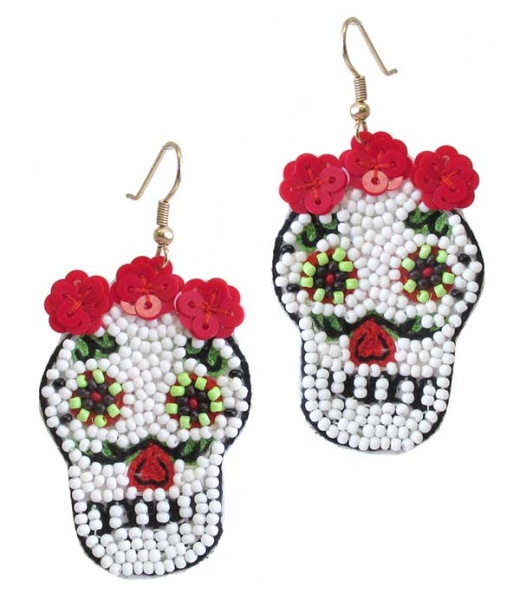 Handmade Multi Seedbead Earring - Sugar Skull