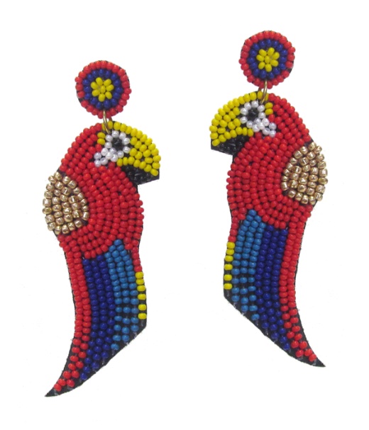 Handmade Multi Bead Mix Tropical Bird Earring - Parrot