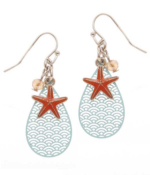 Sealife Theme Charm Metal Filigree Earring - Starfish