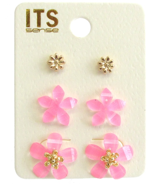 Facet Stone Flower Earrings - 3 Pair Set