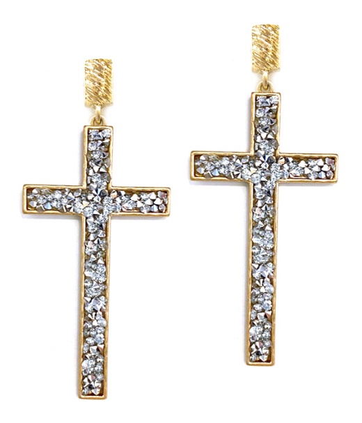 Crystal Stud Cross Earrings