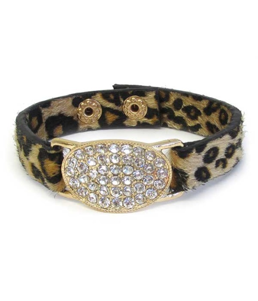 Crystal Oval Plate and Animal Print Bracelet