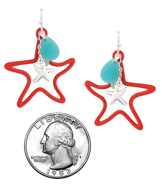 Sealife Theme Rubber Plated Charm Drop Earring - Starfish