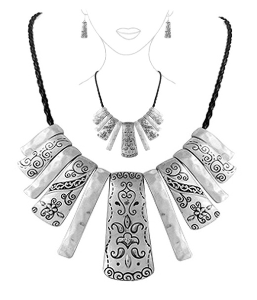 Tribal Style Multi Metal Bar Necklace Set