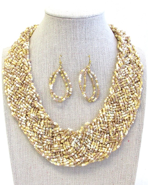 Handmade Multi Seedbead Chunky Choker Necklace Set