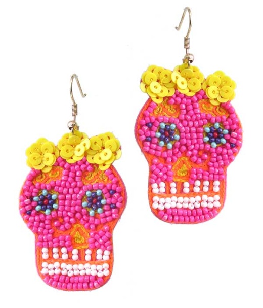 Handmade Multi Seedbead Earring - Sugar Skull