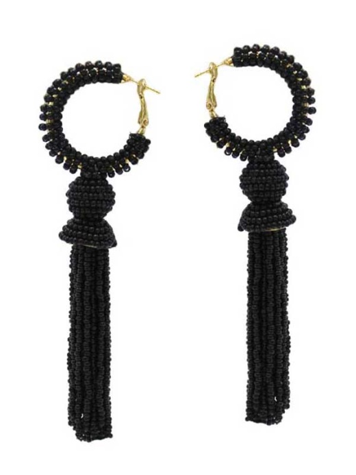 Multi Seedbead Tassel Drop Earring - Jet Color