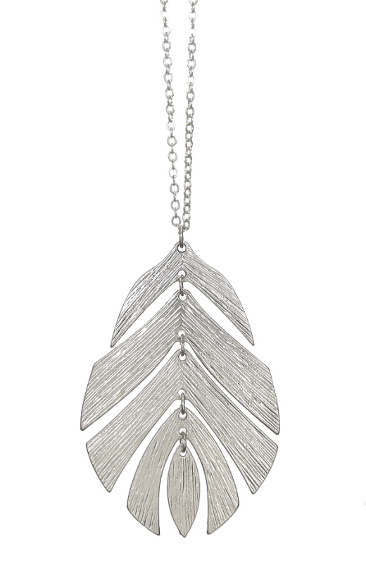 Scratch Metal Feather Pendant Long Necklace