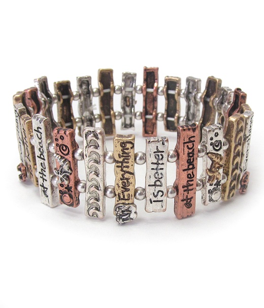 Multi Metal Bar Stretch Bracelet - Everything Is Better At The Beach