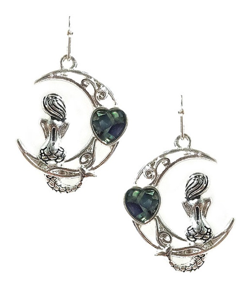 Sealife Theme Moon And Mermaid Earring