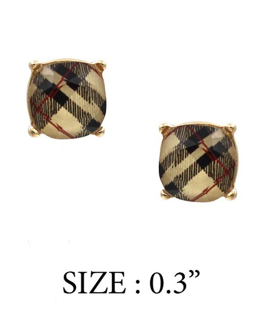 Facet Stone Stud Earring - Plaid