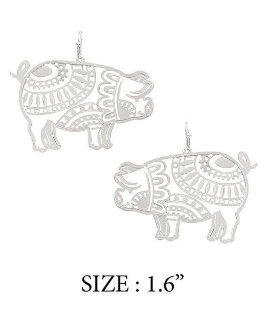 Farm Theme Laser Cut Paper Thin Metal Filigree Earring - Pig