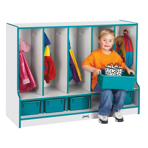 Rainbow Accents® Toddler 5 Section Coat Locker With Step - With Trays - Blue