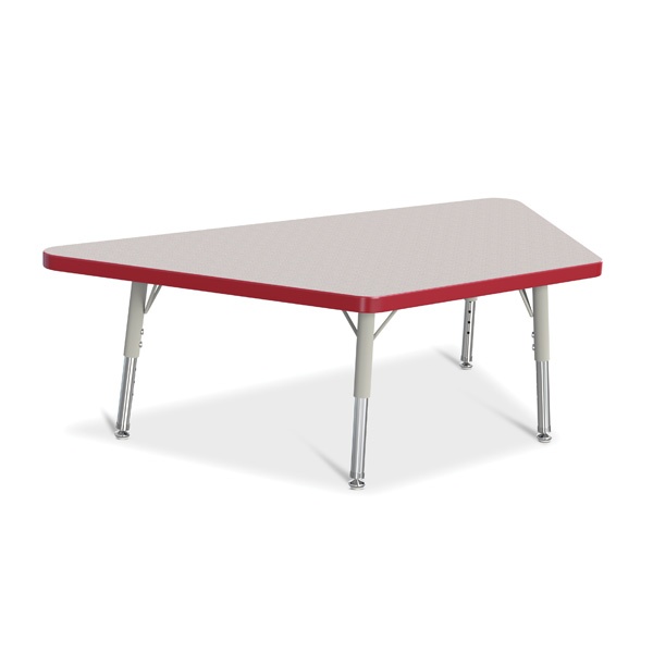 Berries® Trapezoid Activity Tables - 24" X 48", T-Height - Gray/Red/Gray