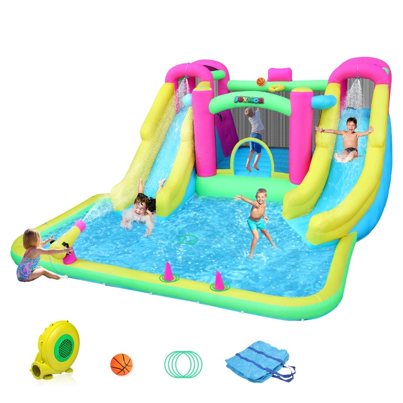 Joymor 10-In-1 Inflatable Water Slide Bounce House For Kids Backyard With 2 Slides And Air Blower