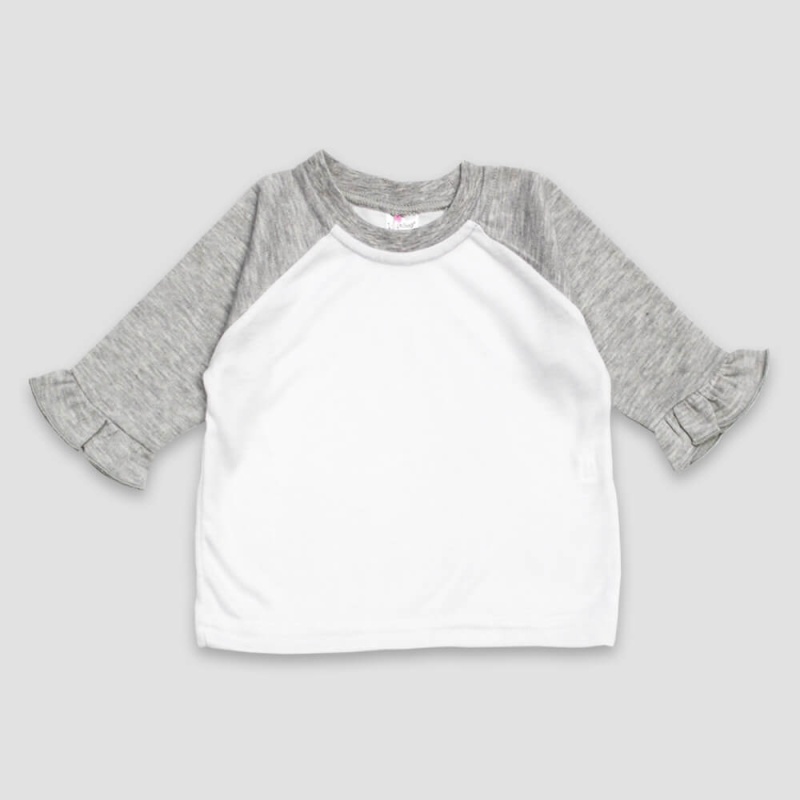 Baby Girls Ruffle Raglan Tees – White/Heather Gray – 100% Polyester