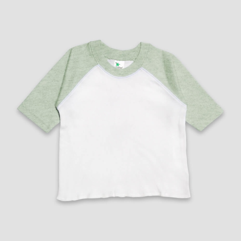 Baby Raglan T-Shirts – White/Sage Heather – Polyester Cotton Blend
