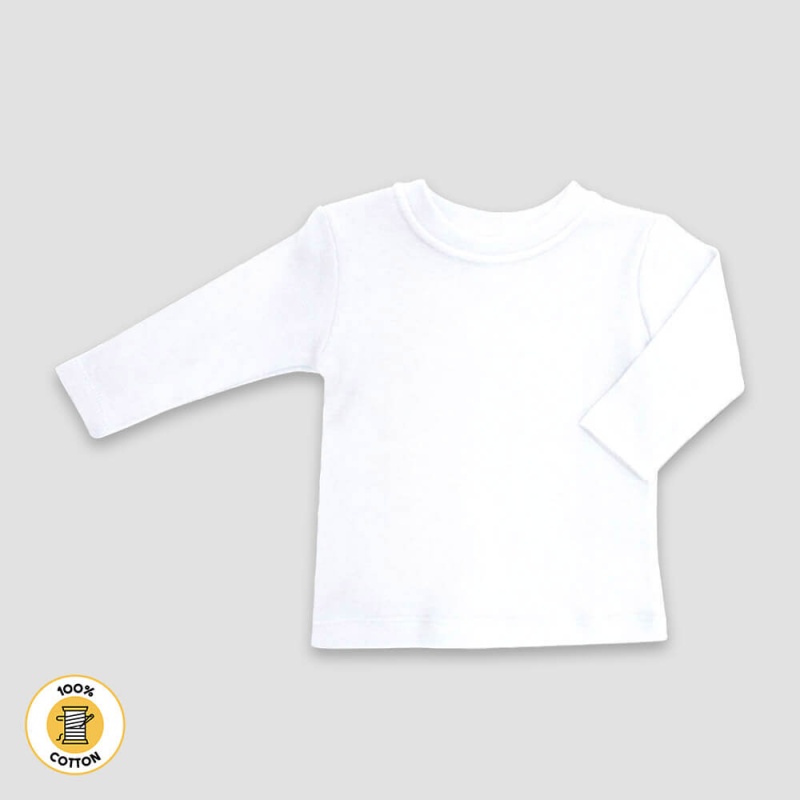 Baby Long Sleeve Crew Neck T-Shirts – White – Premium 100% Cotton