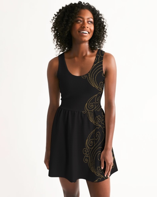 Women's Scoop Neck Skater Dress Lucky Clouds