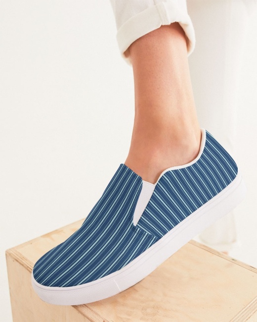 Women's Slip-On Canvas Shoe Navy Blue Stripe