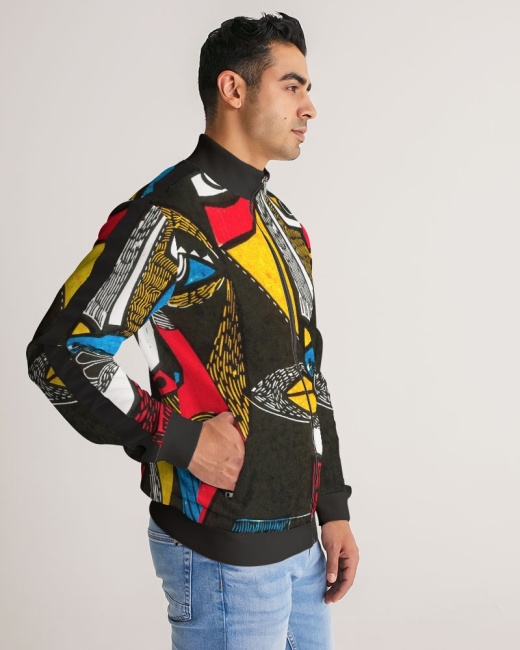 Men's Stripe-Sleeve Track Jacket Abstract Face