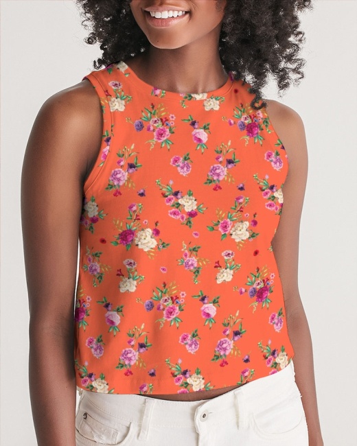 Women's Cropped Tank Orange Floating Bouquet