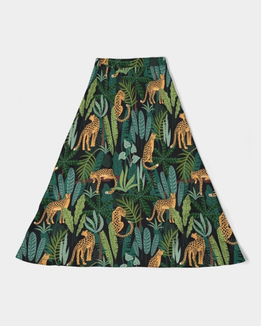 Women's A-Line Midi Skirt Jungle Cheetah Print