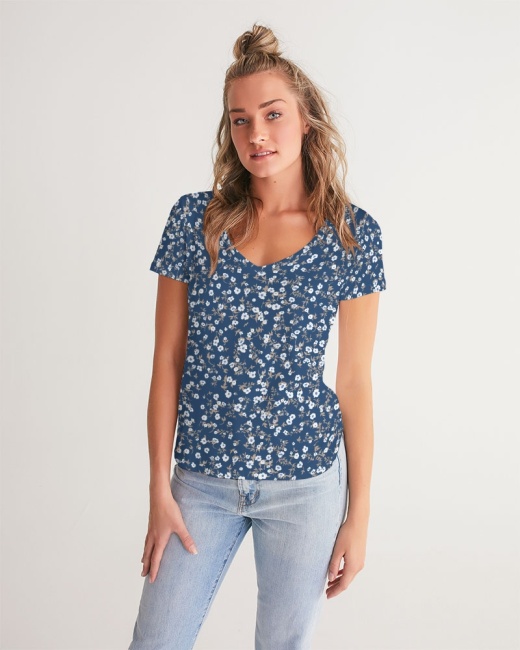 Women's V-Neck Tee Navy Liberty Floral